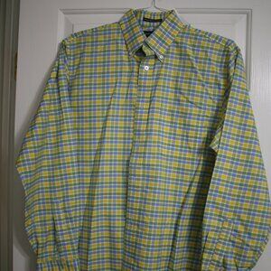 Lands End Men's Supima No Iron Oxford Shirt, Size M, 15-15.5, Yellow/Blue/Green